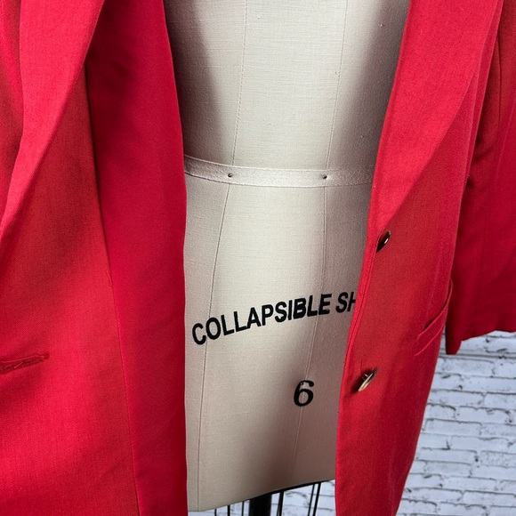 Vintage red elongated 10% wool blazer with 2 pockets & shoulder pads size: 5/6 - Picture 8 of 12